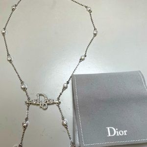 Dior necklace silver tone with crystal bead pendant.